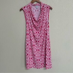 Tommy Bahama Women Medium Red Berry White Cowl Neck Sleeveless Dress Stretch